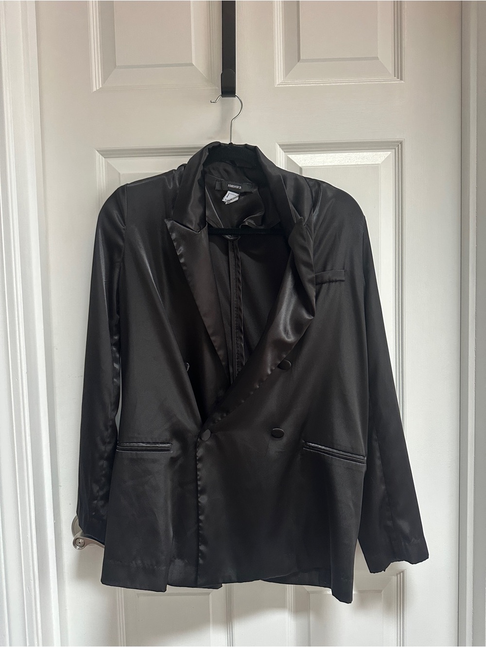 Satin Double-Breasted Black Blazer Dress